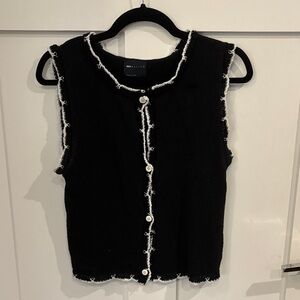 Zara Black Button Down Top with White Trim